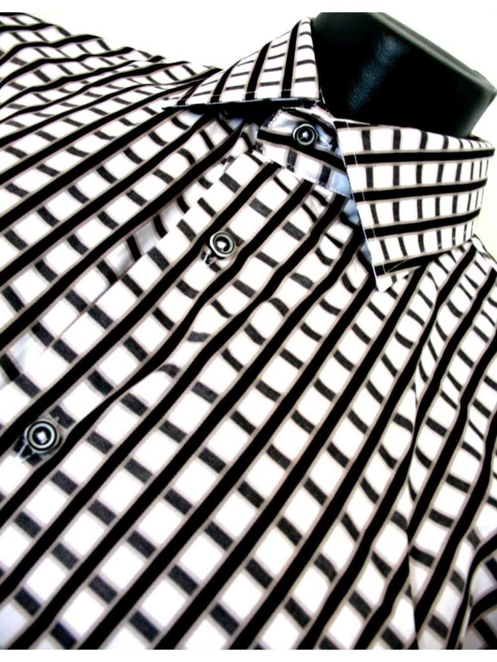 Luchiano Visconti  Dress Shirt Mens LargeT Plaid Long Sleeve Black&White